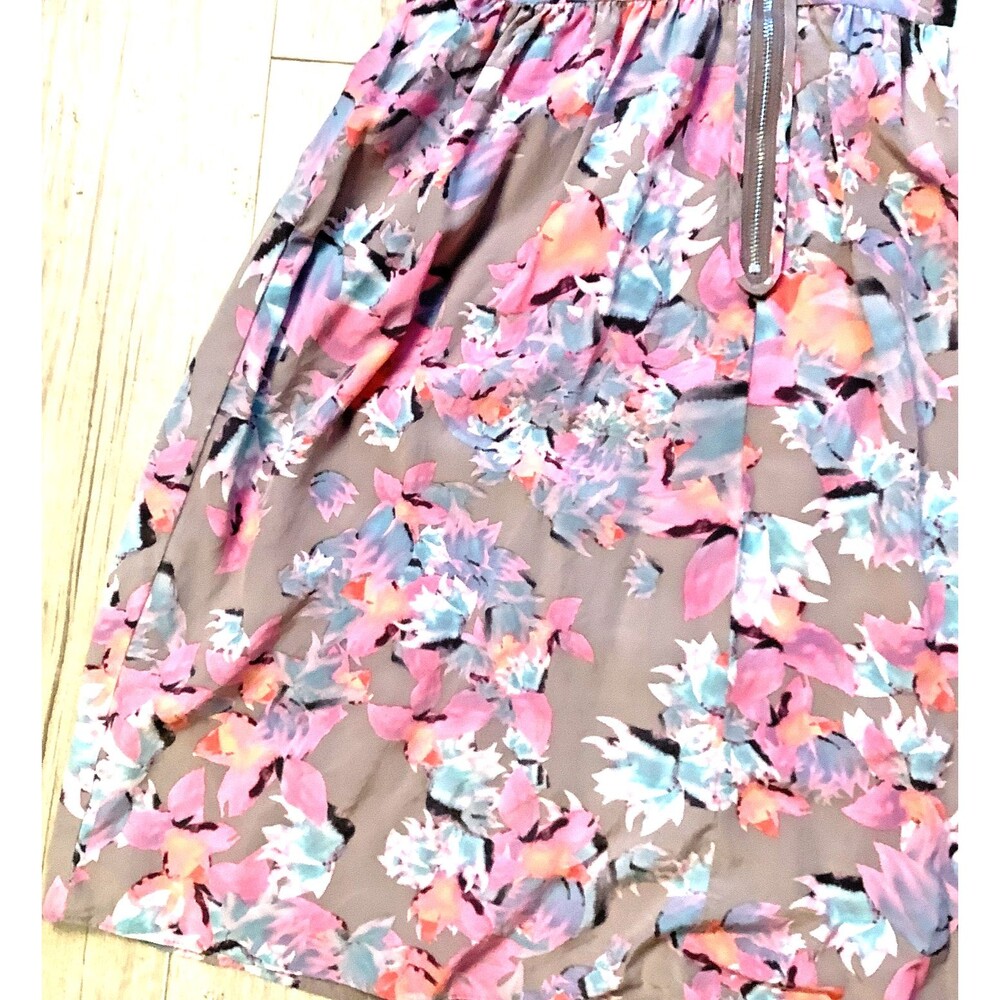 Rebecca Taylor Silk Dress Pink Gray Floral Mai Tai Time Sleeveless  Size 0